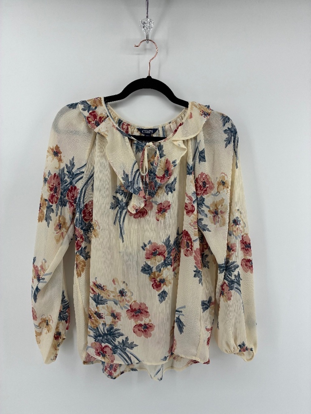 Sheer Floral Chaps Blouse Peasant Sheer